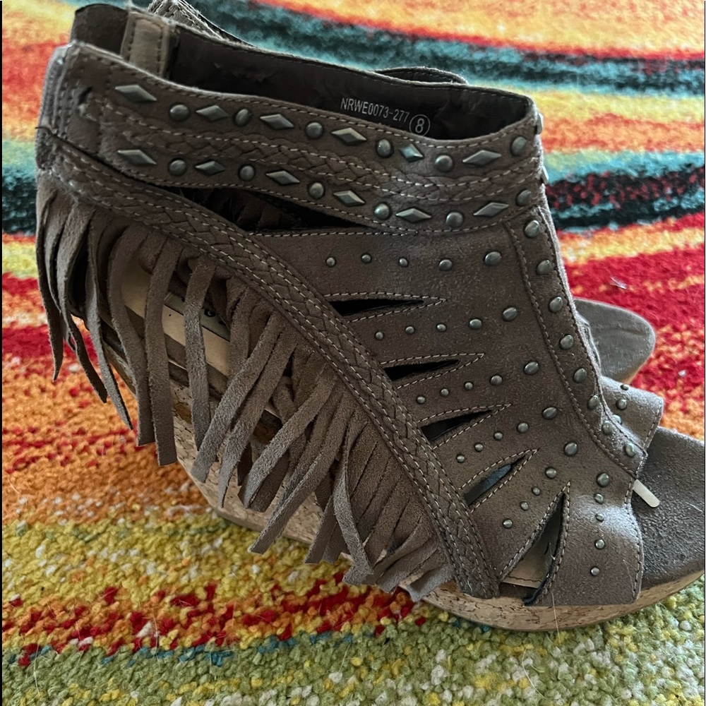 Cork wedges.  With fringe.